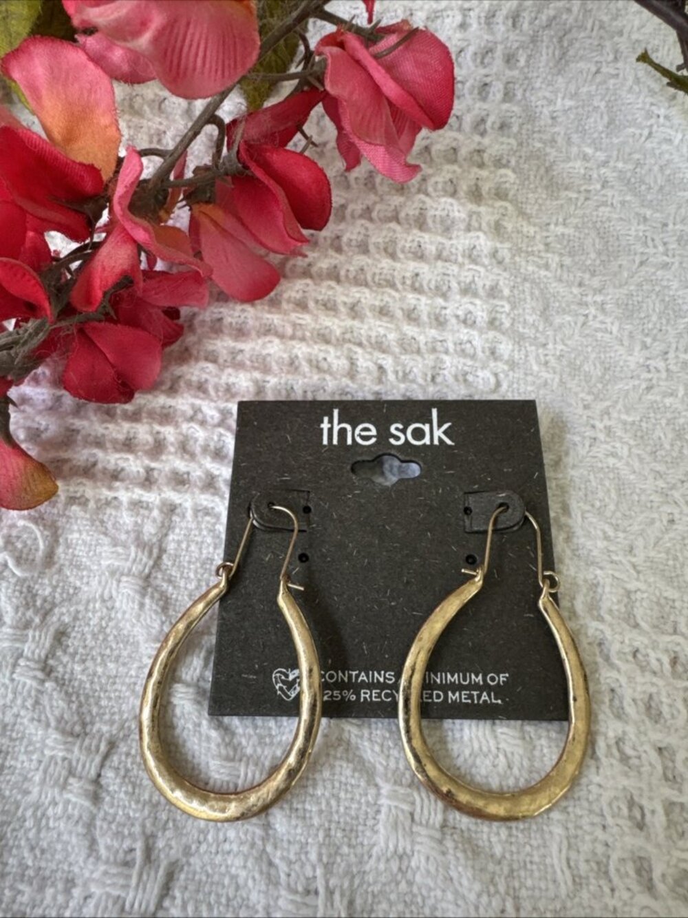 THE SAK Hammered Brass Gold Tone Thick Hoop Earrings 2.25" NEW NWT